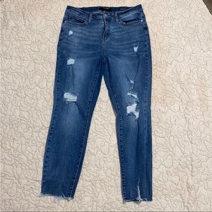 Judy Blue Los Angeles Karina Raw Cuff Relaxed Crop in Destroyed Med Blue 11/30